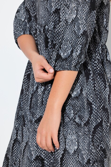 Jerseykleid, Animaldruck, A-Linie, V-Ausschnitt, 3/4-Arm