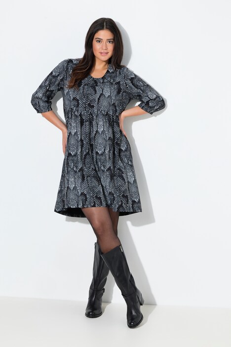 Jerseykleid, Animaldruck, A-Linie, V-Ausschnitt, 3/4-Arm