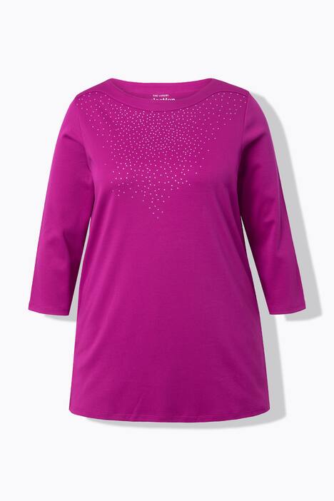 T-shirt en coton Pima. Petits strass. Encolure bateau et manches 3/4