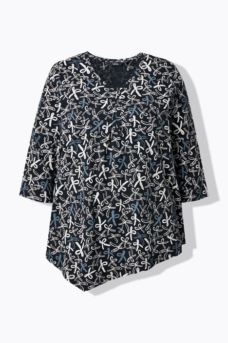 Shirt, Zierfalten, A-Linie, V-Ausschnitt, 3/4-Arm
