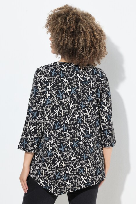 Shirt, Zierfalten, A-Linie, V-Ausschnitt, 3/4-Arm