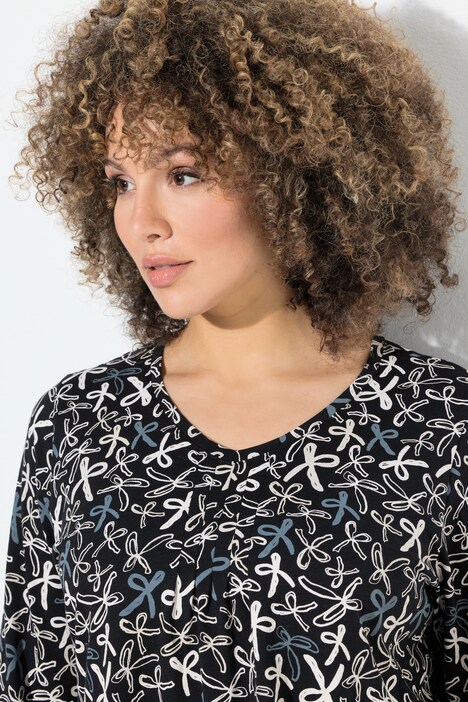 Shirt, Zierfalten, A-Linie, V-Ausschnitt, 3/4-Arm