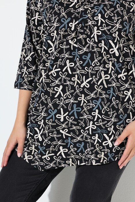 Shirt, Zierfalten, A-Linie, V-Ausschnitt, 3/4-Arm