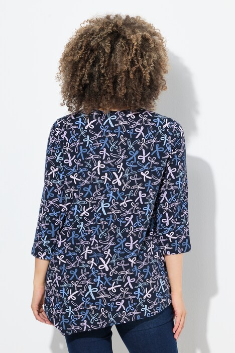 Shirt, Zierfalten, A-Linie, V-Ausschnitt, 3/4-Arm