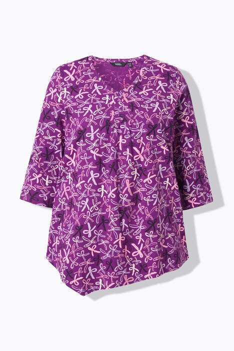 Shirt, Zierfalten, A-Linie, V-Ausschnitt, 3/4-Arm