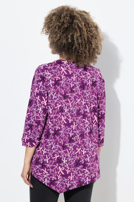 Shirt, Zierfalten, A-Linie, V-Ausschnitt, 3/4-Arm