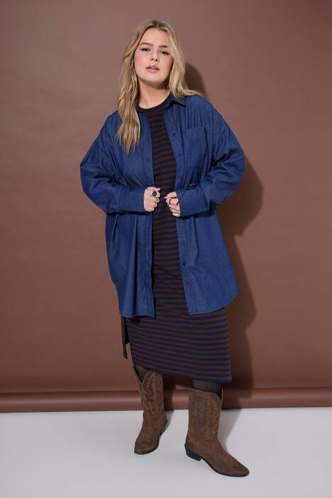 Camicia dal taglio oversize con effetto denim e maniche lunghe e arricciabili