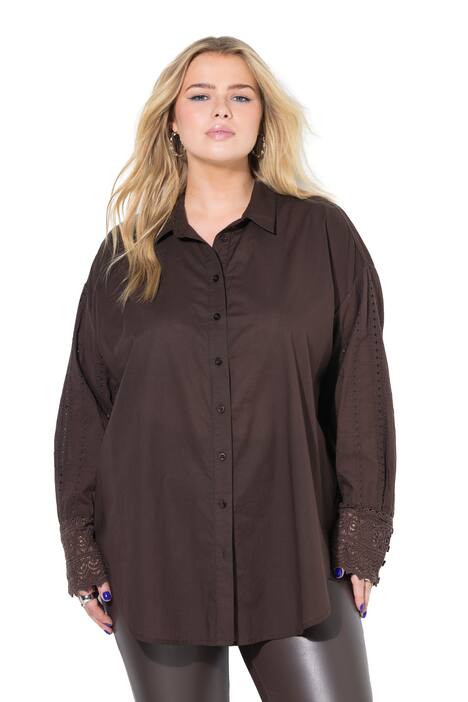 Košilová halenka, oversize, vyšívané dlouhé rukávy