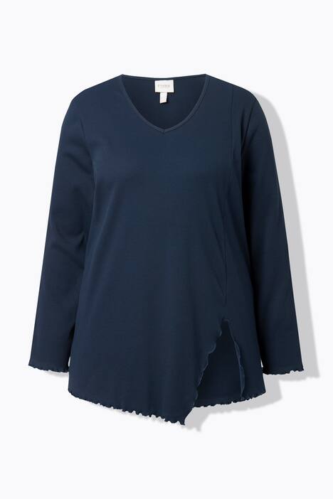 Shirt, ribjersey, V-hals, lange mouwen, biologisch katoen
