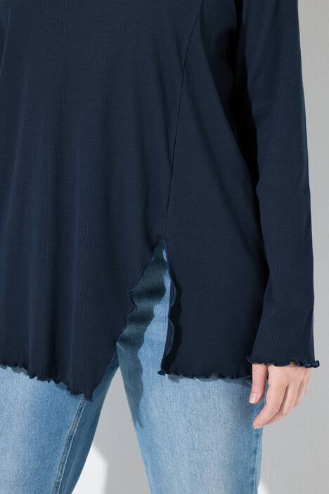 Shirt, ribjersey, V-hals, lange mouwen, biologisch katoen
