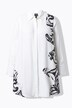Blusa lunga con design animalier, collo da camicia e maniche lunghe