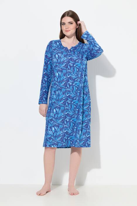 Chemise de nuit à col tunisien et manches longues, en coton bio