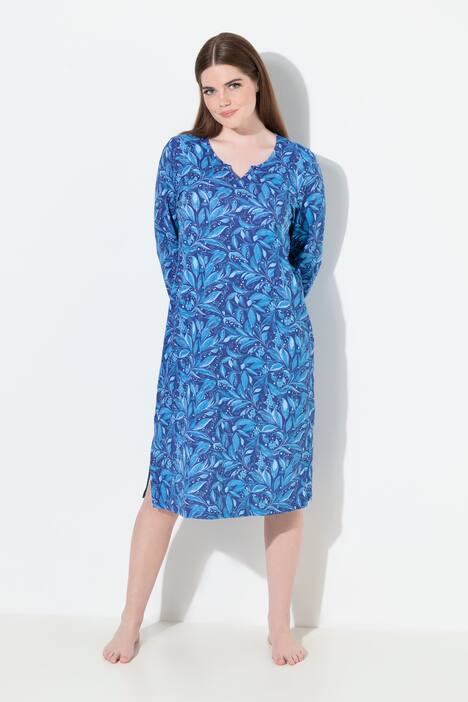 Chemise de nuit à col tunisien et manches longues, en coton bio