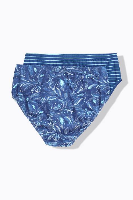 Slips midi, pack de 2, hojas/rayas, algodón orgánico