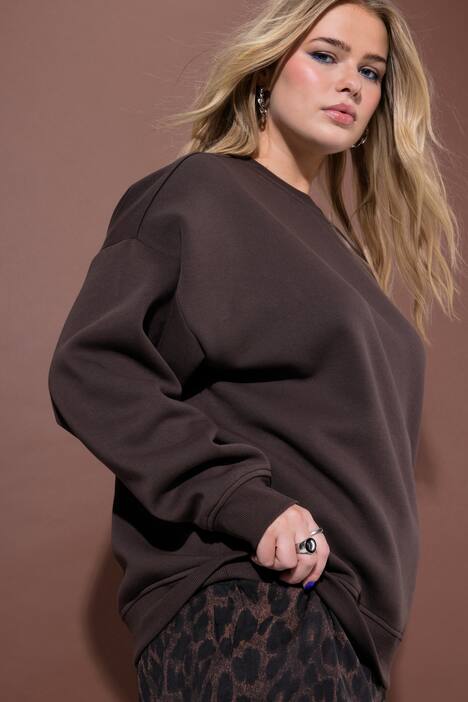 Sudadera, oversize, inserto de camisa redondeado