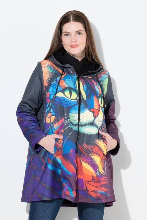 Jacke, Katze, Teddyfutter, A-Linie, Kapuze, Langarm
