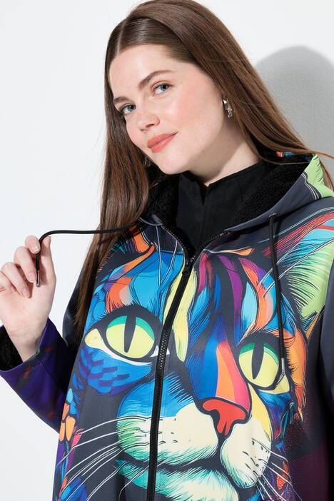 Jacke, Katze, Teddyfutter, A-Linie, Kapuze, Langarm