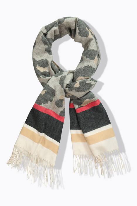 Foulard à motif léopard avec bandes et franges