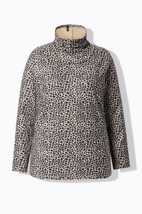 Funksjonell skiskjorte, leopardmønster, V-hals, lange ermer