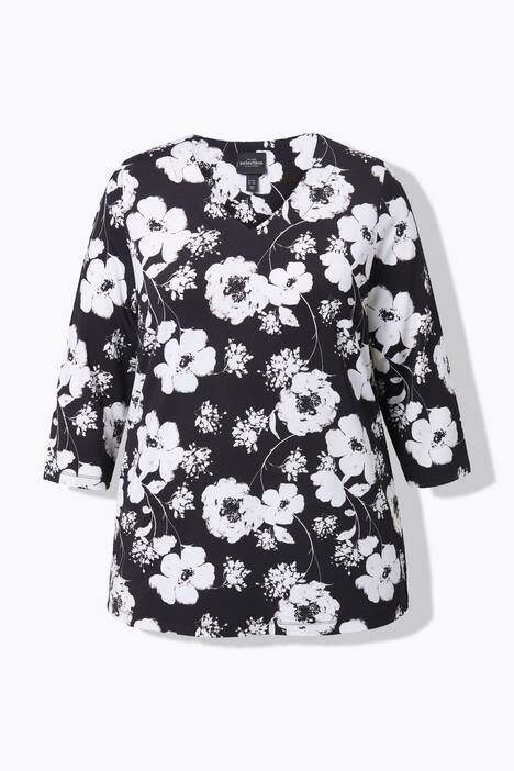 Slinky-Shirt, Blüten, Classic, V-Ausschnitt, 3/4-Arm