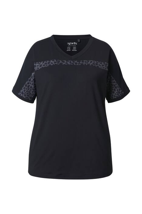 Funkční tričko, leopardí vsadka, výstřih do V, krátké rukávy