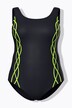 Maillot de bain sans bonnets souples, décolleté rond et passepoil