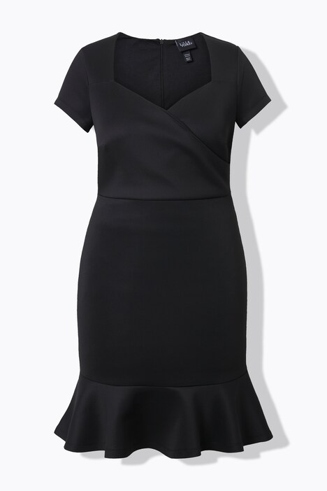 Vestido Scuba, ligeramente entallado, escote en forma de corazón, volante en dobladillo