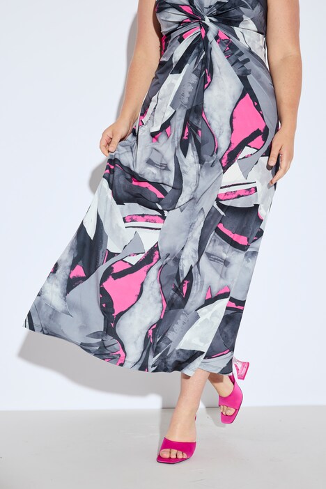 Robe maxi en jersey. Motif intégral et drapé