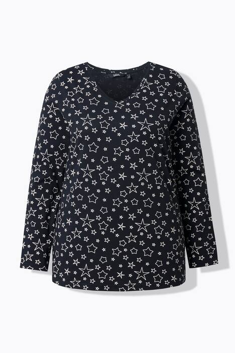 T-shirt, med tryk, klassisk snit, V-udskæring, lange ærmer