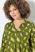 Jersey jurk, bloemen, A-lijn, tuniekhals, lange mouwen