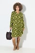 Jersey jurk, bloemen, A-lijn, tuniekhals, lange mouwen