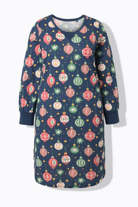 Chemise de nuit en coton bio, col rond et manches longues, imprimé décorations de sapin de Noël