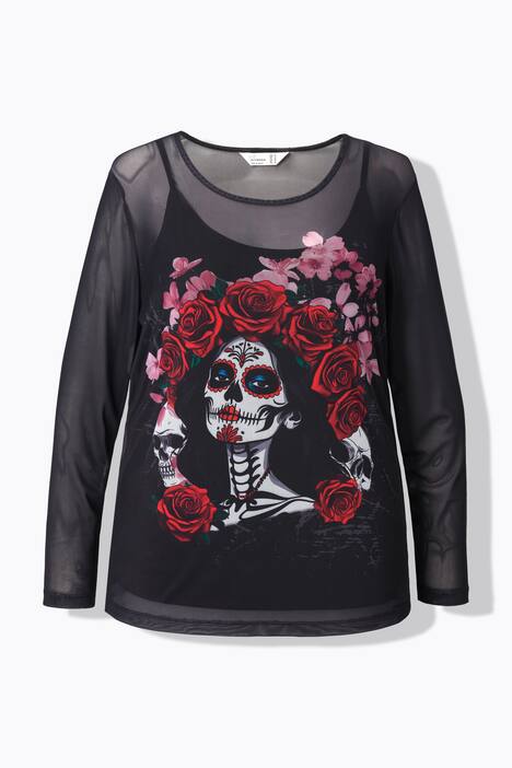 Mesh shirt, slim fit, vrouw/doodshoofdmotief