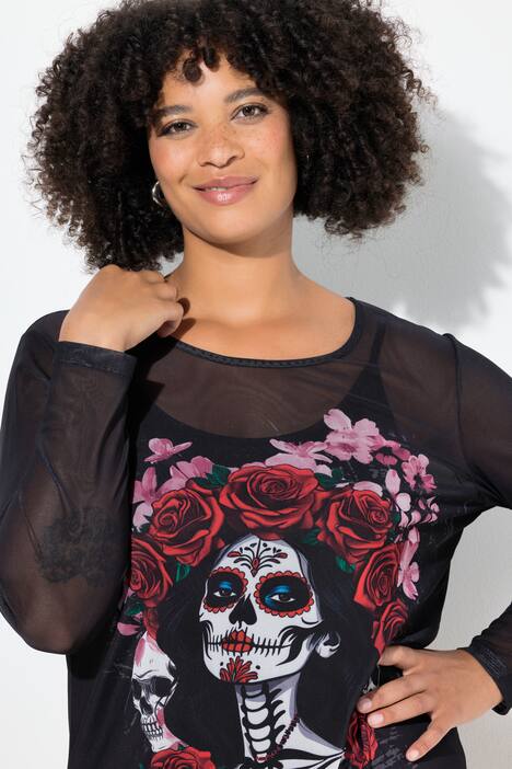 Mesh shirt, slim fit, vrouw/doodshoofdmotief