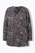 Satijnen blouse, ornamenten, V-hals, lange mouwen