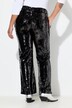 Pantalon à paillettes, coupe flared et bas de jambe avec revers