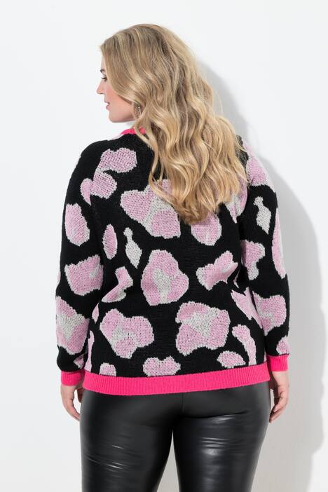 Pull manches longues raglan, motif léopard pailletté