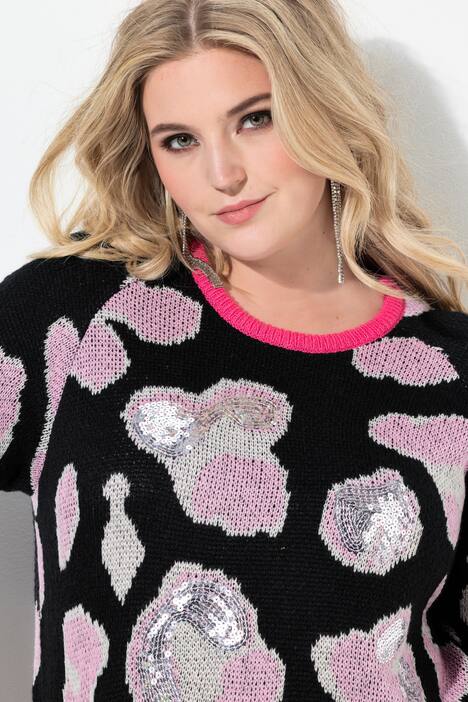 Pull manches longues raglan, motif léopard pailletté