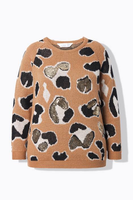Genser, paljett-leopardmønster, raglan-langarm
