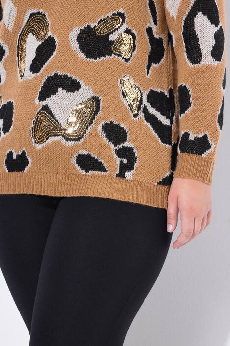 Genser, paljett-leopardmønster, raglan-langarm