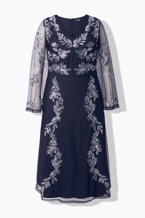 Abendkleid, Stickerei, V-Ausschnitt, Langarm