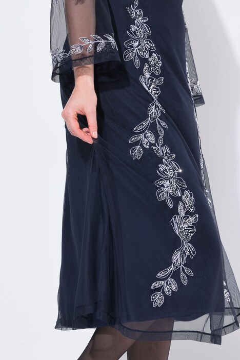 Abendkleid, Stickerei, V-Ausschnitt, Langarm