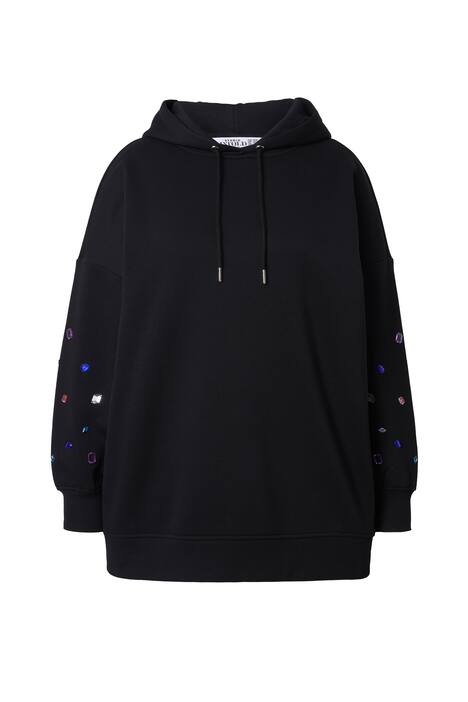 Mikina s kapucí, extra oversize, ozdobné kamínky