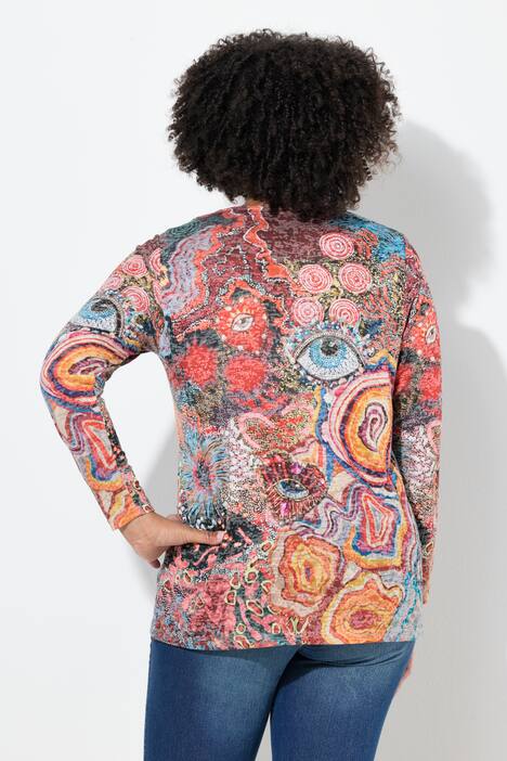 Maglia con brillantini, stampa a patchwork e maniche lunghe