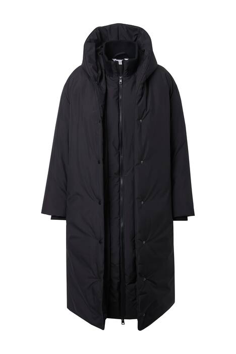 Prošívaný kabát, oversize, kapuce, dvoucestný zip