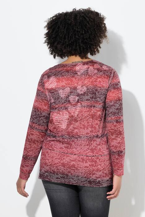 Langærmet T-shirt, glitrende similsten, leopard/patchprint