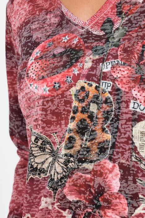 Langærmet T-shirt, glitrende similsten, leopard/patchprint