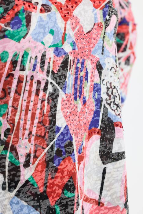 Maglia dal taglio svasato con brillantini, stampa allover e maniche lunghe
