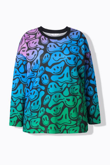 Sudadera, ajuste holgado, motivo de sonrisa, gradiente de color