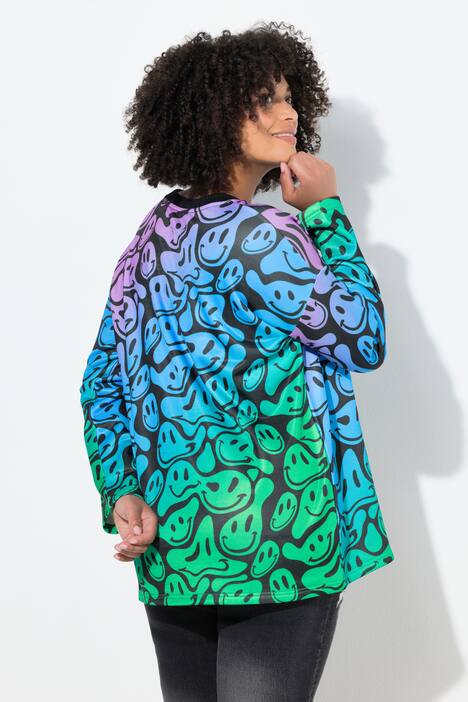 Sudadera, ajuste holgado, motivo de sonrisa, gradiente de color